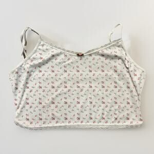 White Floral Lace Trim Cropped Tank Top Women’s XL Cute Y2K Style Cami